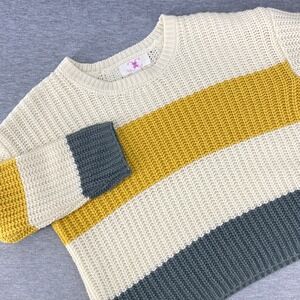 Chloe + Cyrus Striped Knit Sweater Girls‎ M Cream Yellow Gray Casual